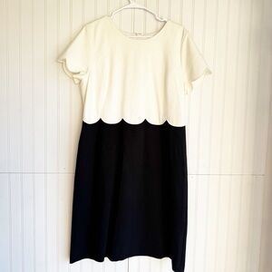 Talbots Size 14 Black and White Scalloped Overlay Ponte Sheath Dress NEW!